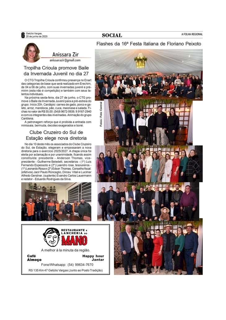 Página Social, por Anissara Zir. Edição de 20/6/2025