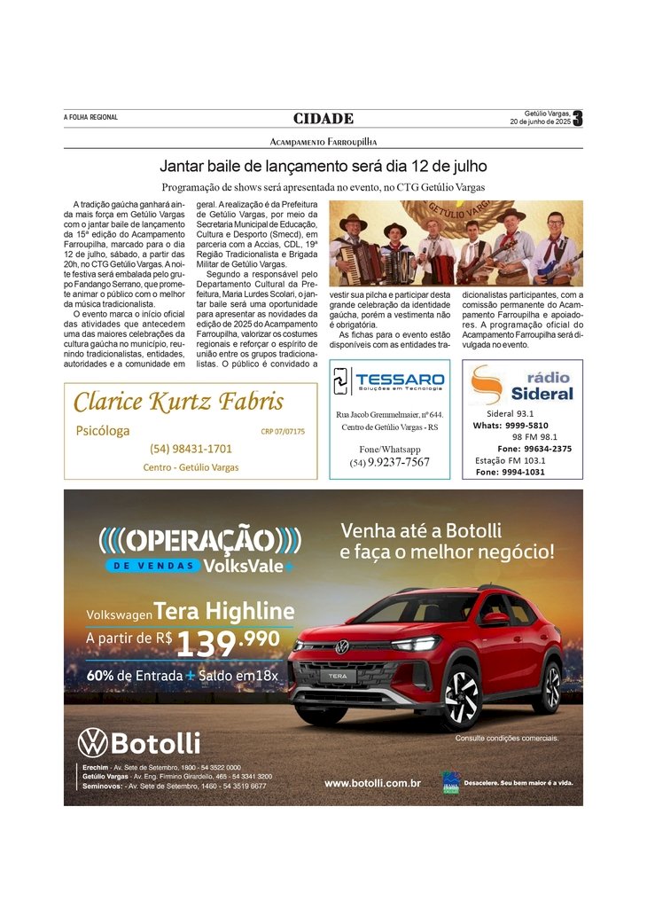 Acampamento Farroupilha - Jantar baile de lançamento será dia 12 de julho