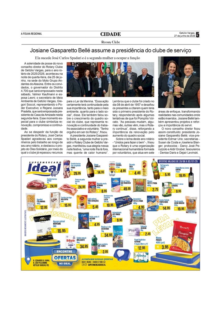 Rotary Clube - Josiane Gasparetto Bellé assume a presidência do clube de serviço