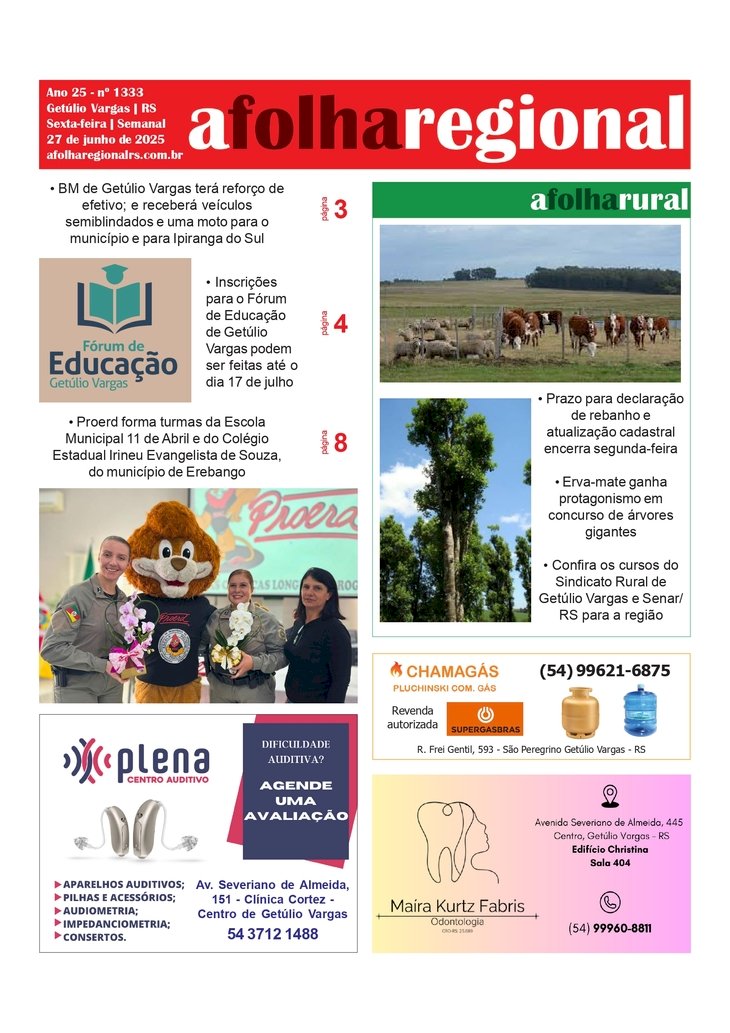 A Folha Regional. Ano 25, nº 1.333. Getúlio Vargas RS, 27 de junho de 2025.