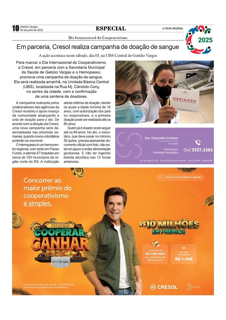 Especial - Em parceria, Cresol realiza campanha de doação de sangue