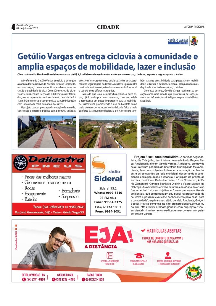Getúlio Vargas entrega ciclovia à comunidade e amplia espaços de mobilidade, lazer e inclusão