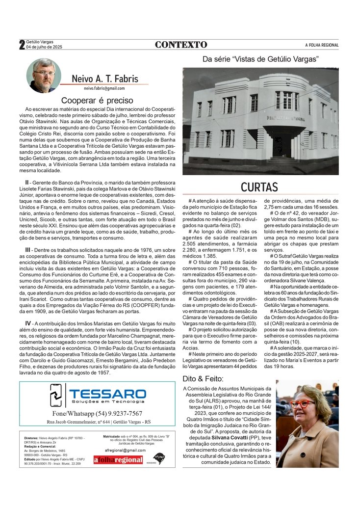 Cooperar é preciso, por Neivo A T Fabris. Contexto, edição de 04/7/2025.