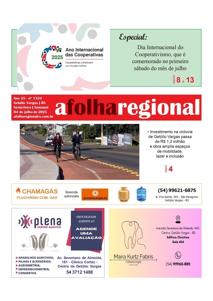 A FOLHA REGIONAL. Ano 25, nº 1.334. Getúlio Vargas RS, 04 de julho de 2025.