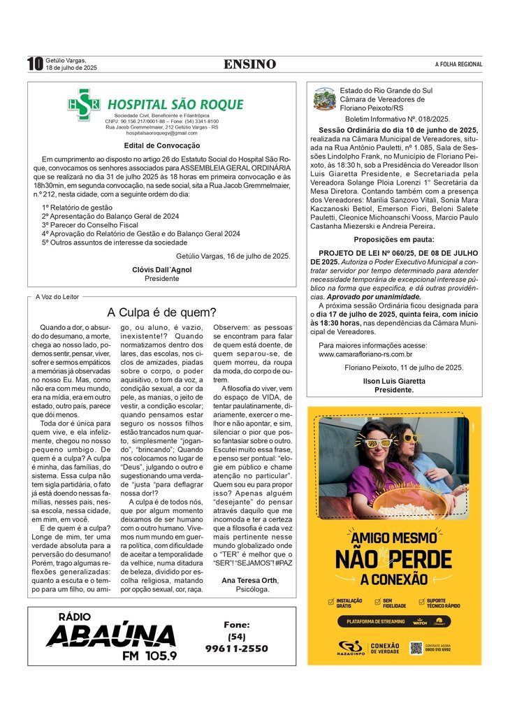 A Voz do leitor / Publicidade Legal /  Boletim da Câmara de Floriano Peixoto