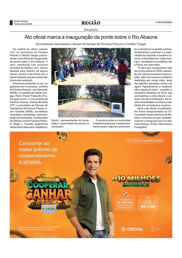 Ato oficial marca inauguração da ponte sobre o Rio Abaúna