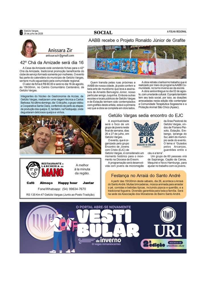 Social, por Anissara Zir. Edição de 25/7/2025.