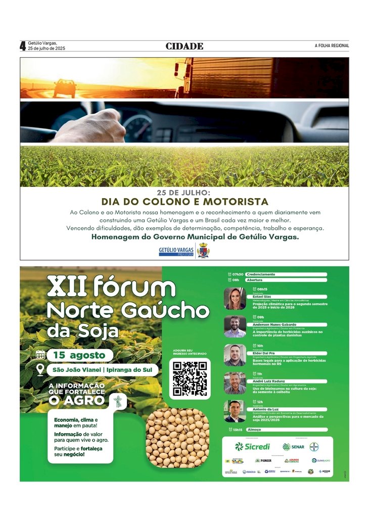 Informativo da Prefeitura de Getúlio Vargas / Programação do XII Fórum Norte Gaúcho da Soja