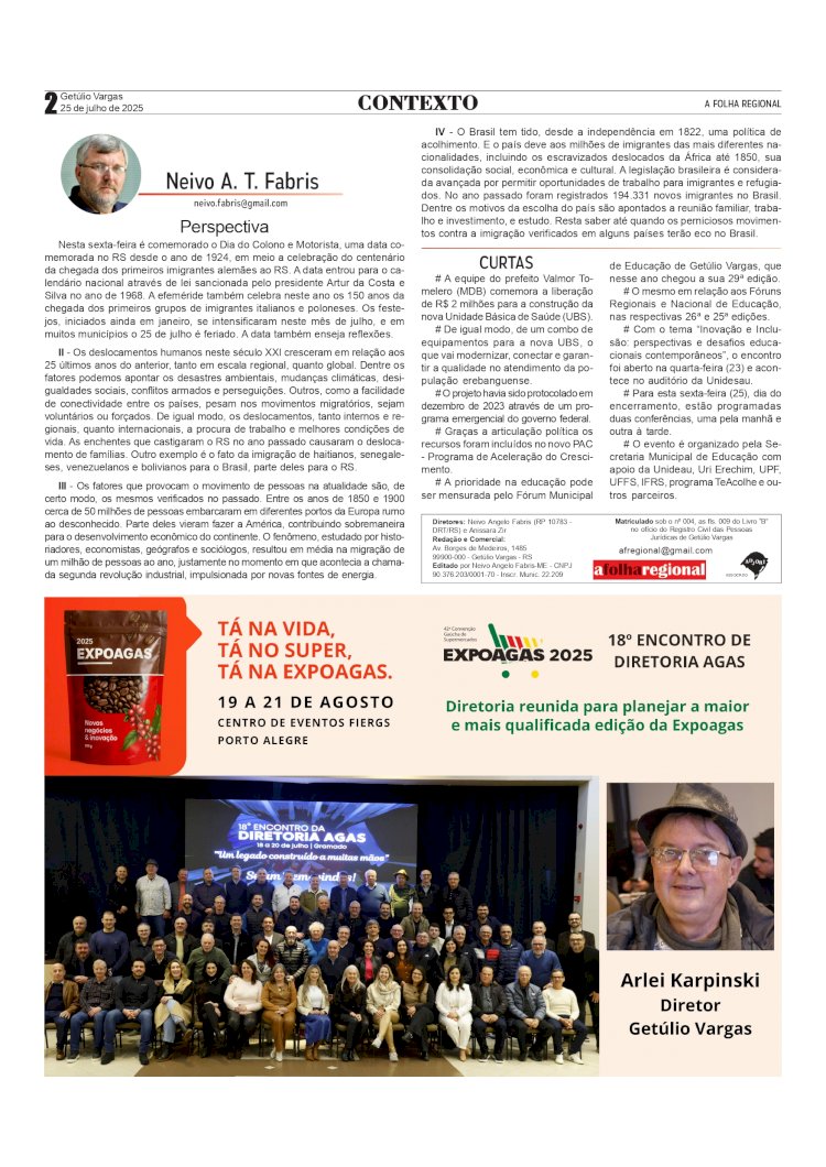 Perspectiva, por Neivo A T Fabris. Coluna edição de 25/7/2025