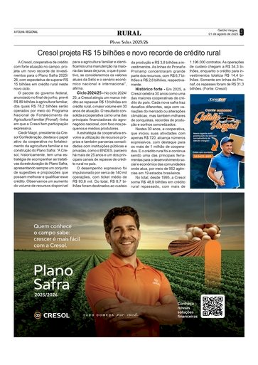 Plano Safra 2025/26 - Cresol projeta R$ 15 bilhões e novo recorde de crédito rural