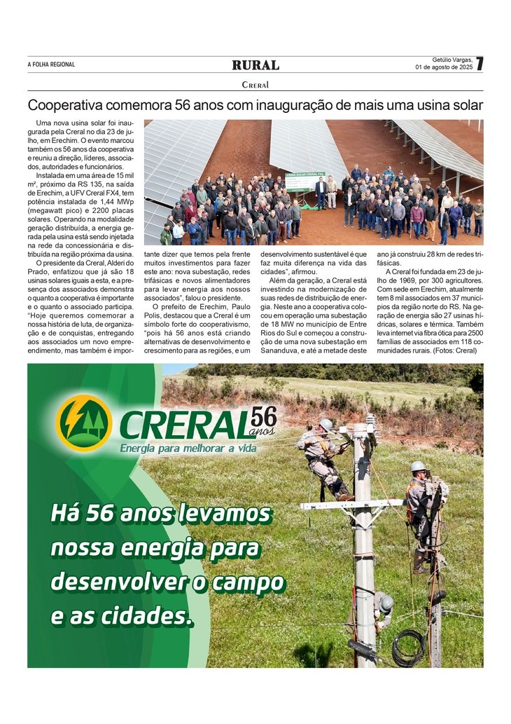 Creral  comemora 56 anos com inauguração de mais uma usina solar
