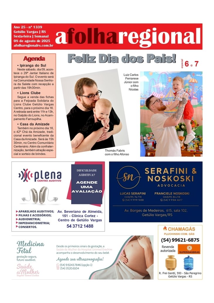 A FOLHA REGIONAL ANO 25, nº 1.339. Getúlio Vargas RS, 08 de agosto de 2025.