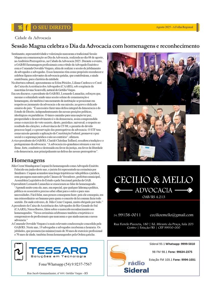 Especial O Seu Direito - Sessão Magna celebra o Dia da Advocacia com homenagens e reconhecimento na Cidade da Advocacia