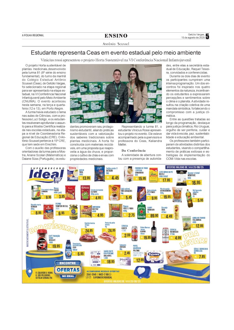 Antônio Scussel - Estudante representa Ceas em evento estadual pelo meio ambiente