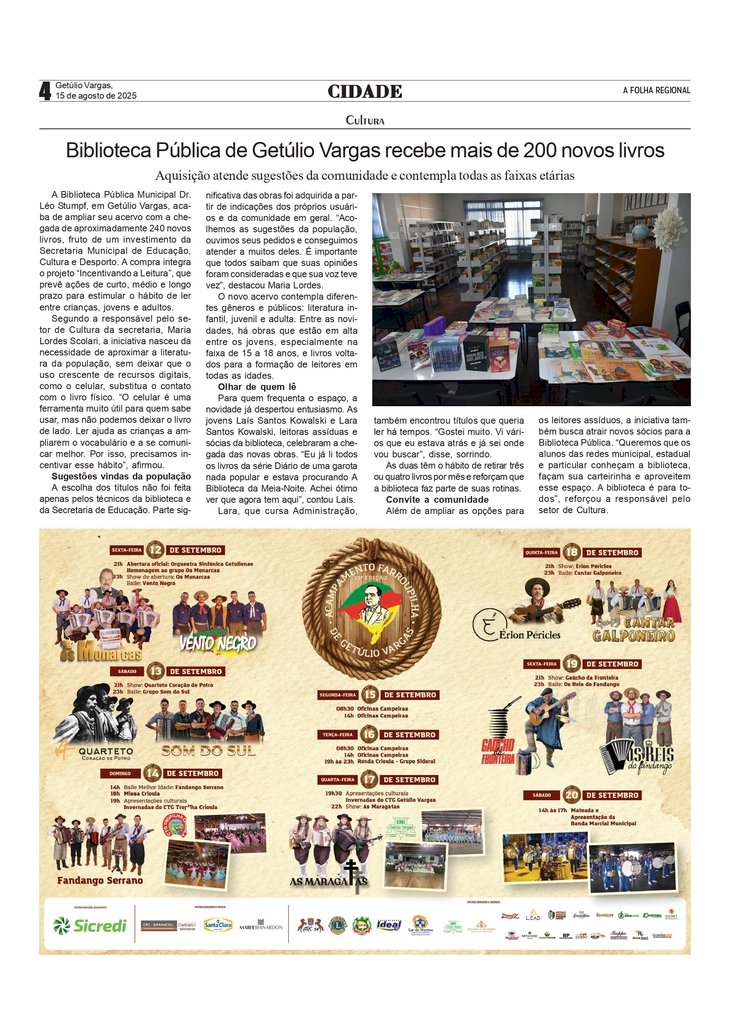 Biblioteca Pública de Getúlio Vargas recebe mais de 200 novos livros