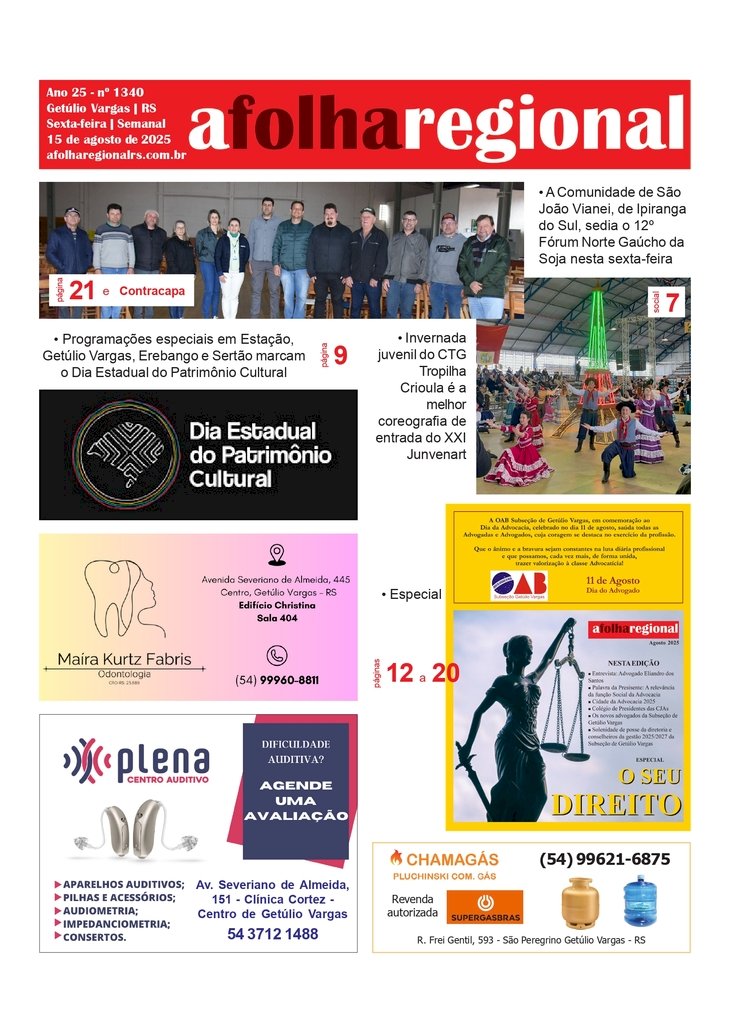 A FOLHA REGIONAL Ano 25, nº 1.340. Getúlio Vargas RS, 15 de agosto de 2025.