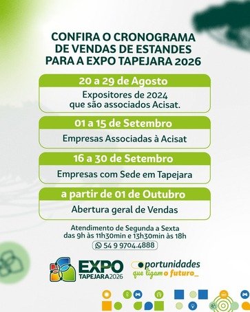 Comercialização de estandes da Expo Tapejara inicia na quarta-feira, dia 20