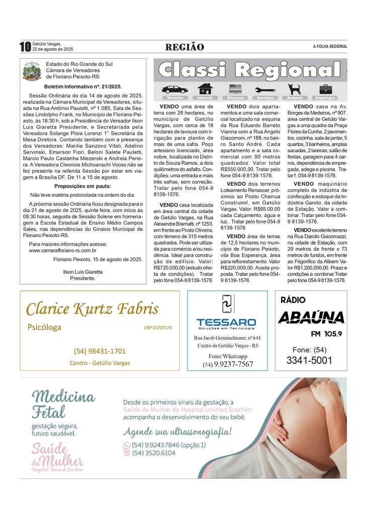 Boletim da Câmara de Vereadores de Floriano Peixoto / Classificados Regional