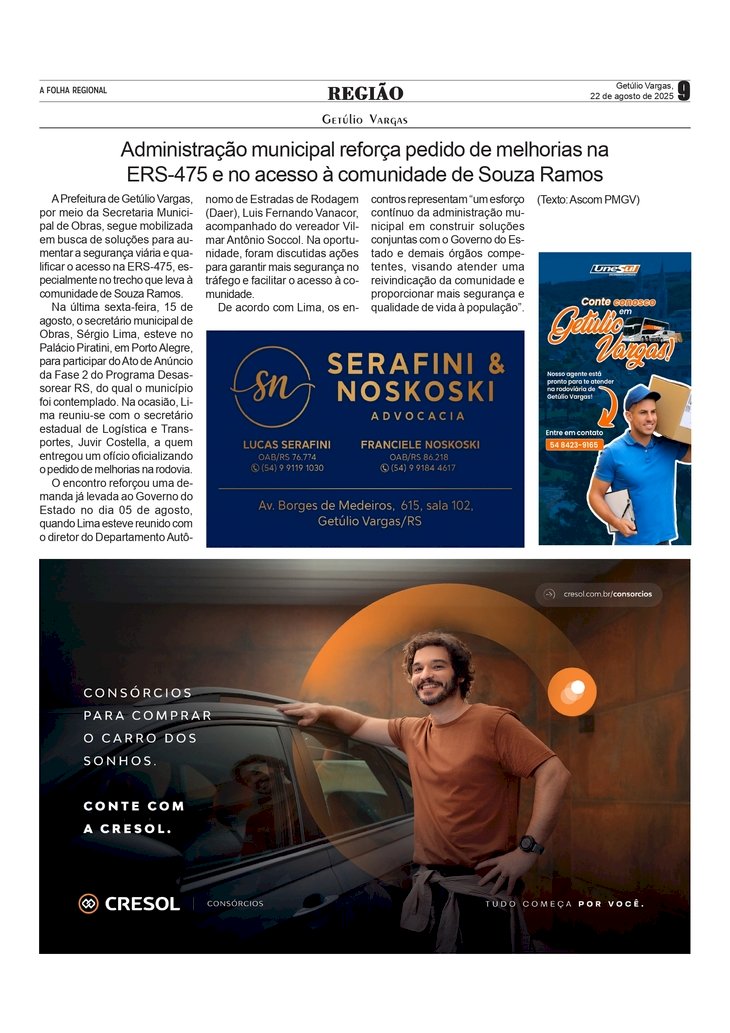 Getúlio Vargas reforça pedido de melhorias na ERS-475 e no acesso à comunidade de Souza Ramos