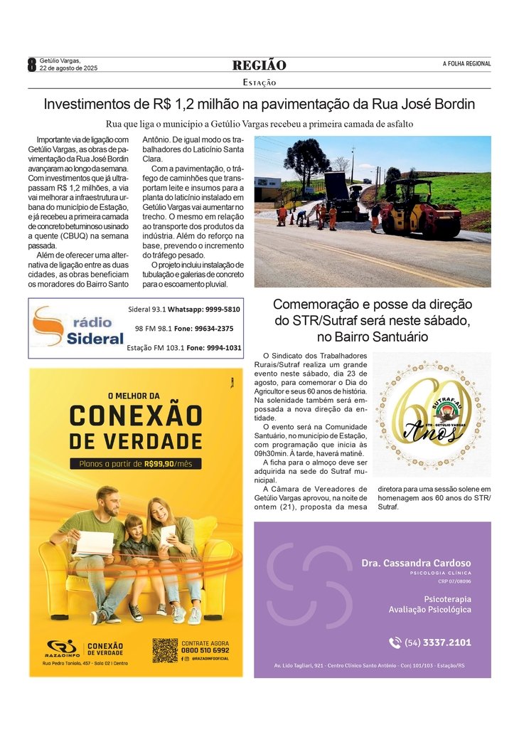 Investimentos de R$ 1,2 milhão na pavimentação da Rua José Bordin em Estação / Comemoração e posse da nova diretoria do Sutraf