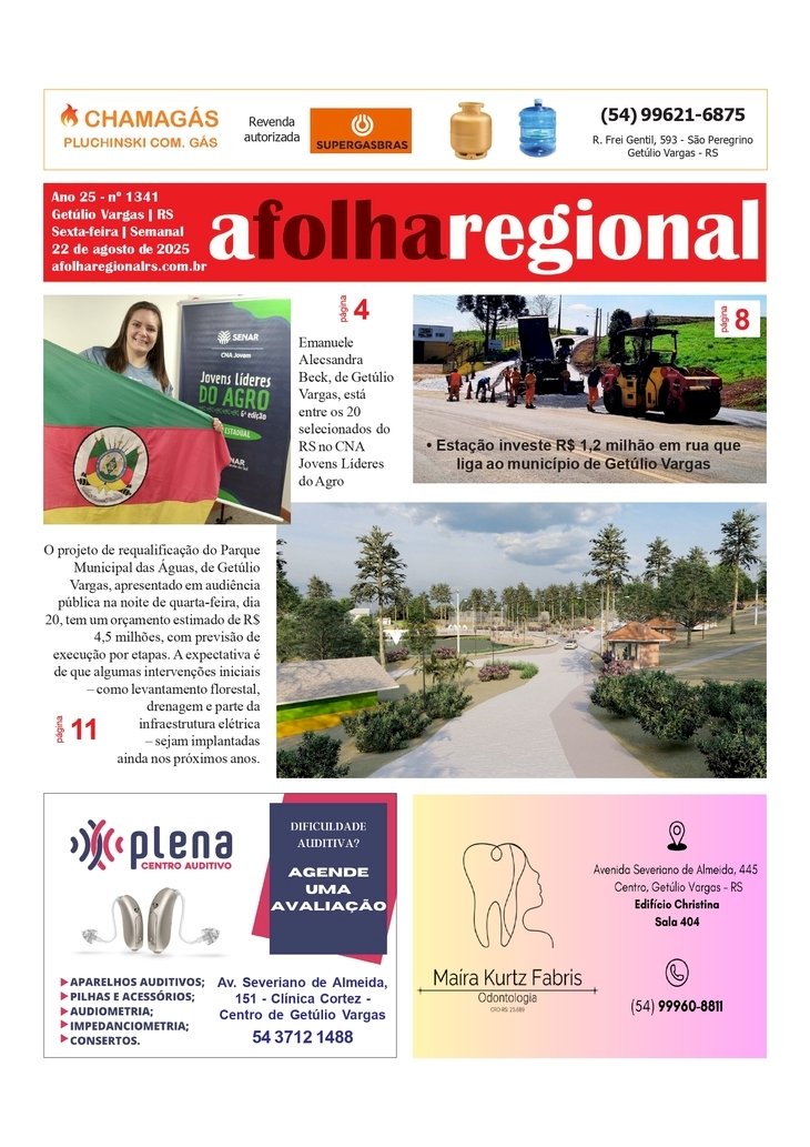 A FOLHA REGIONAL Ano 25, nº 1.341. Getúlio Vargas RS, 22 de agosto de 2025.