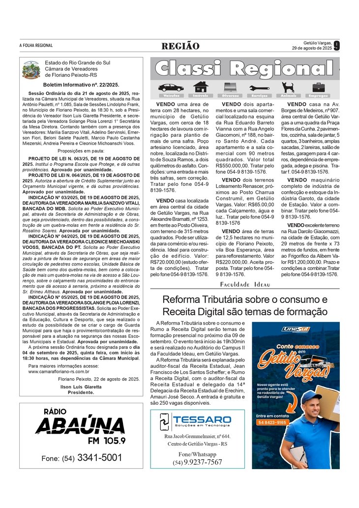 Reforma Tributária sobre o consumo e Receita Digital são temas de formação na Faculdade Ideau  -  Câmara Municipal de Floriano Peixoto /  Classificados