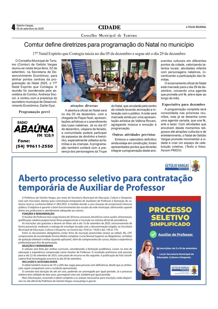 Comtur define diretrizes para programação do Natal no município de Getúlio Vargas