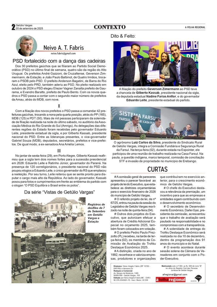 Dança das cadeiras. Por Neivo A T Fabris. Edição de 05/9/2025.