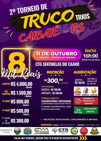 2º TORNEIO DE TRUCO EM TRIOS – CAIBATÉ