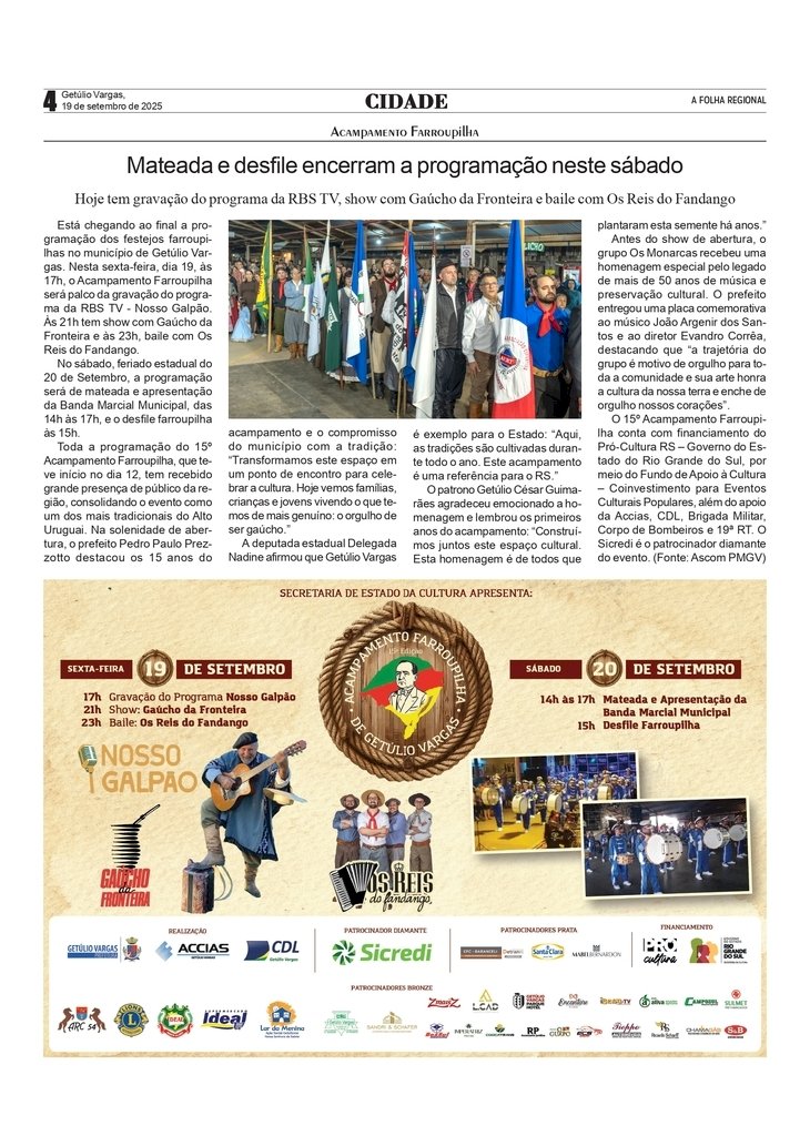 Mateada e desfile encerram a programação do Acampamento Farroupilha neste sábado