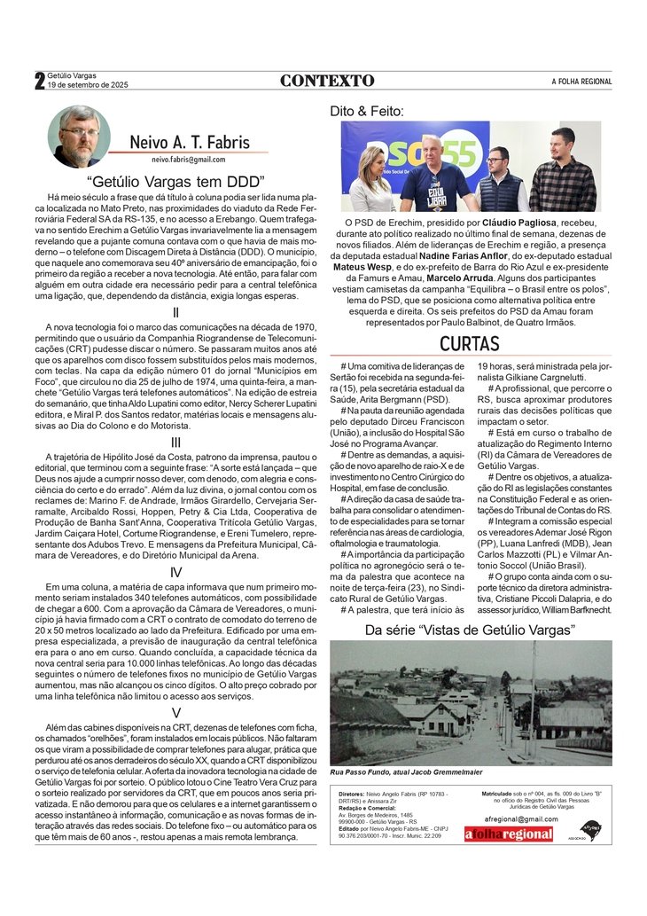 “Getúlio Vargas tem DDD”, por Neivo A T Fabris. Edição de 19/9/2025.