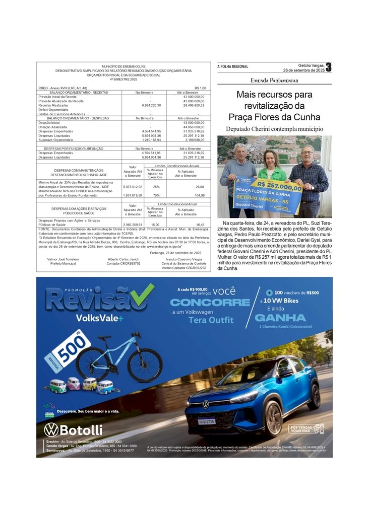 Emenda Parlamentar - Mais recursos para revitalização da Praça Flores da Cunha