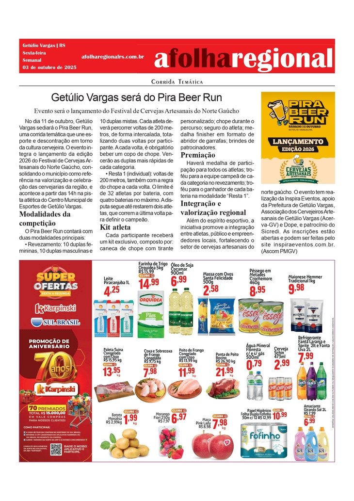 Getúlio Vargas será do Pira Beer Run