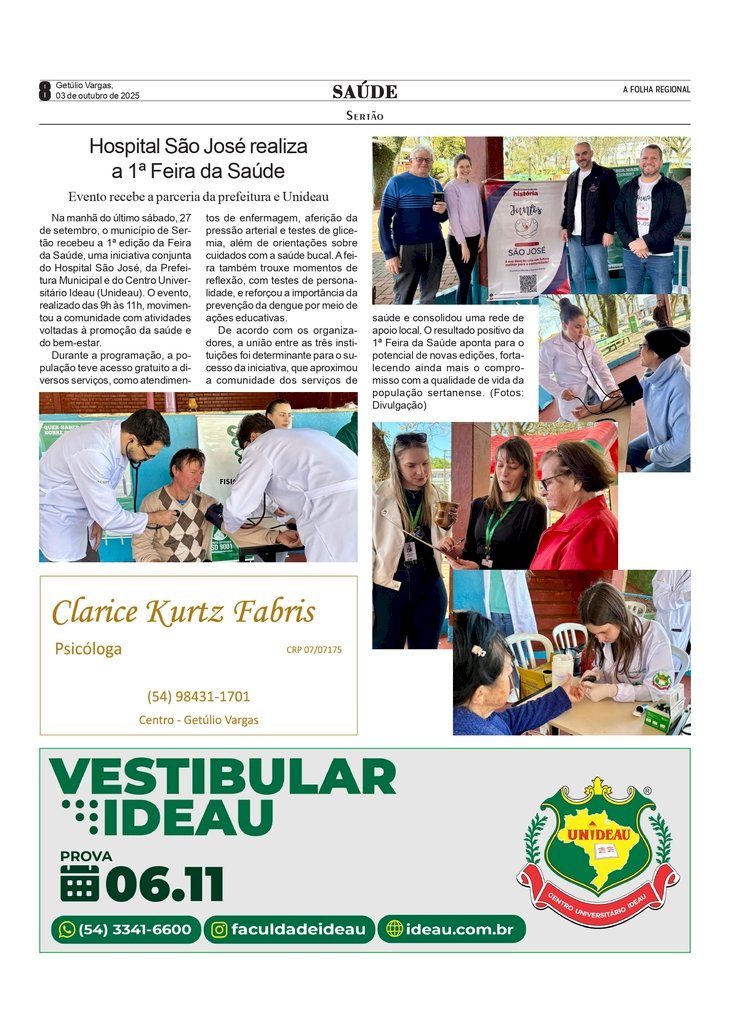 Hospital São José de Sertão realiza a 1ª Feira da Saúde