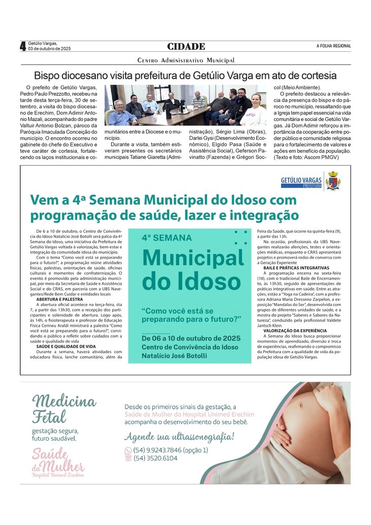 Bispo diocesano visita prefeitura de Getúlio Varga em ato de cortesia