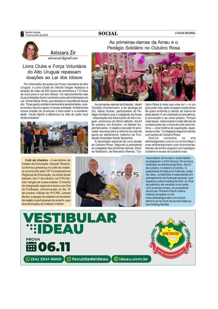 Social, por Anissara Zir. Edição de 10/10/2025.