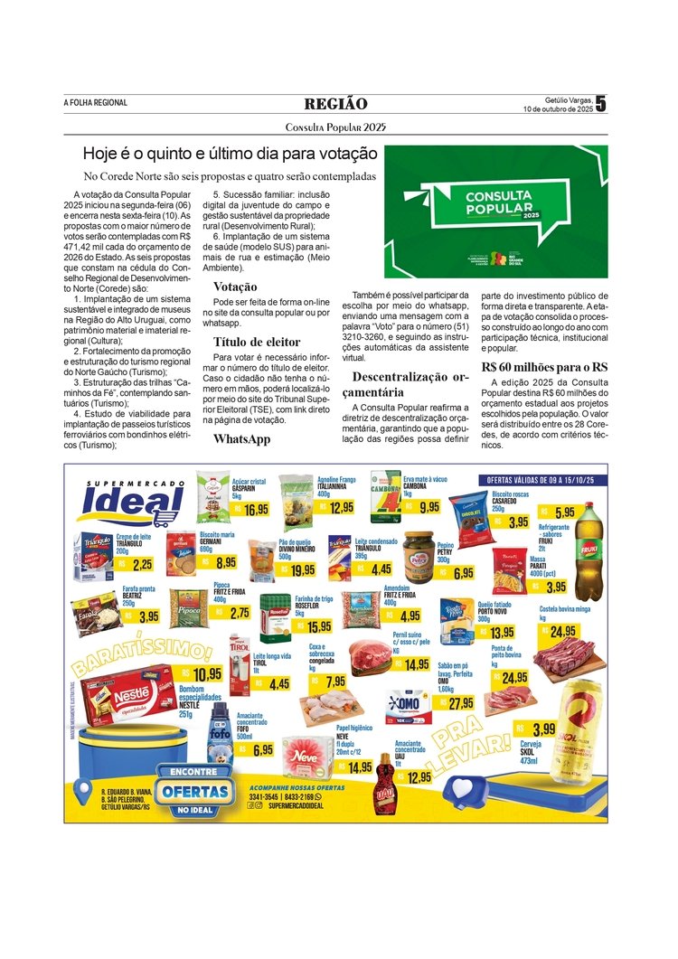 Hoje é o quinto e último dia para votação da Consulta Popular 2025