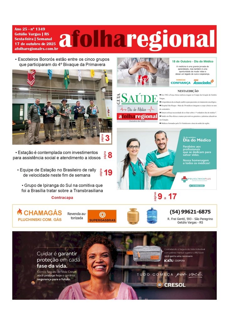 A FOLHA REGIONAL, ANO 25, Nº 1.340. Getúlio Vargas RS, 17 de outubro de 2025.