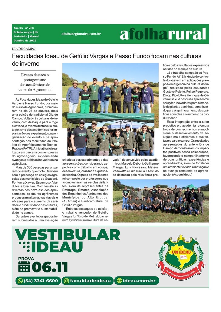 Dia de Campo - Faculdades Ideau de Getúlio Vargas e Passo Fundo focam nas culturas de inverno