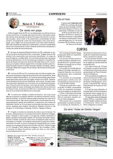 De vento em popa, por Neivo A T Fabris. Edição de 31/10/2025