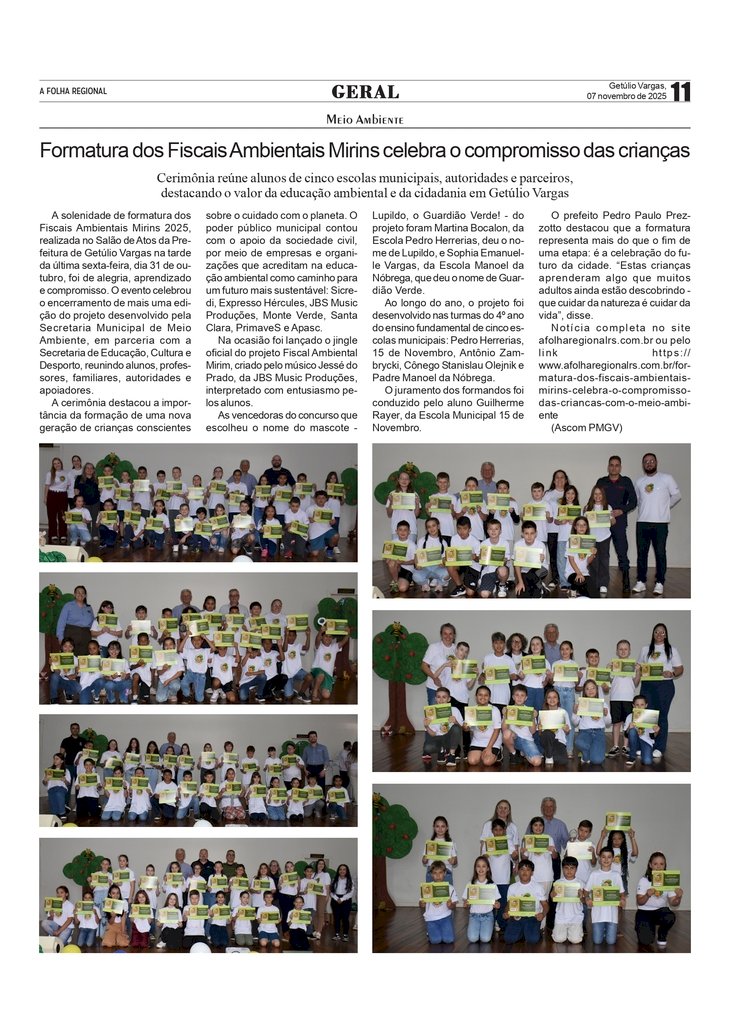 Formatura dos Fiscais Ambientais Mirins celebra o compromisso das crianças