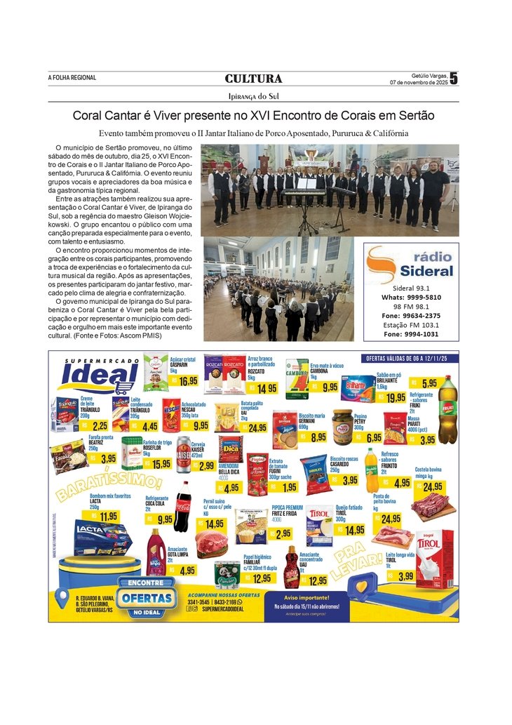 Coral Cantar é Viver de Ipiranga do Sul presente no XVI Encontro de Corais em Sertão