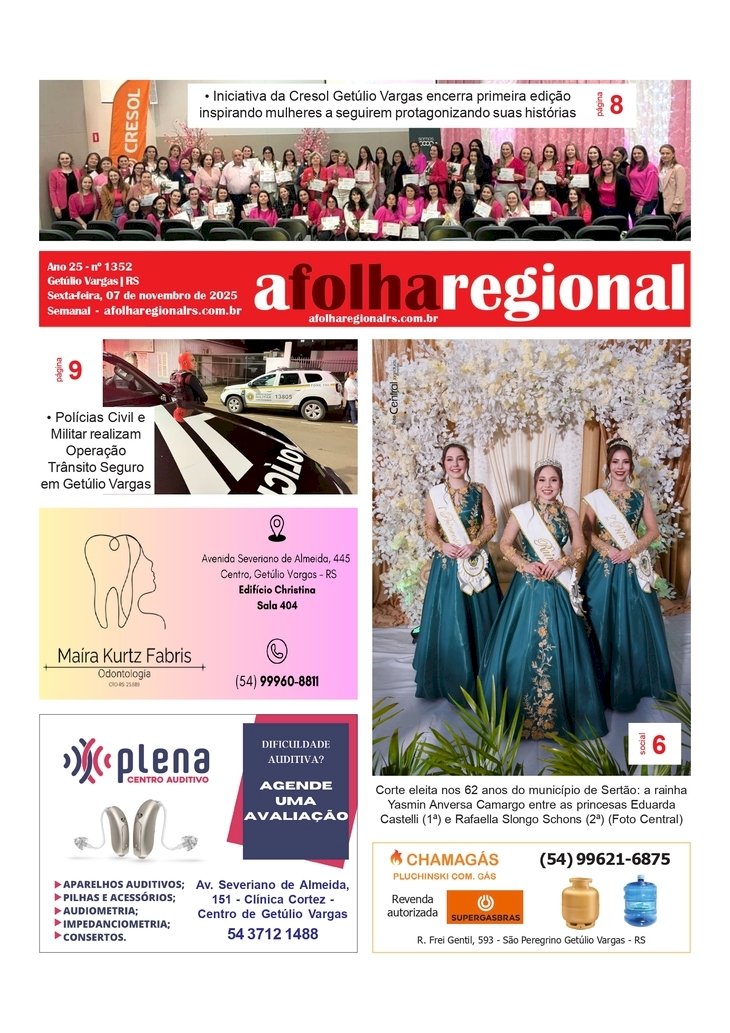 A FOLHA REGIONAL. Ano 25 Nº l. 343. Getúlio Vargas RS, 07 de novembro de 2025.