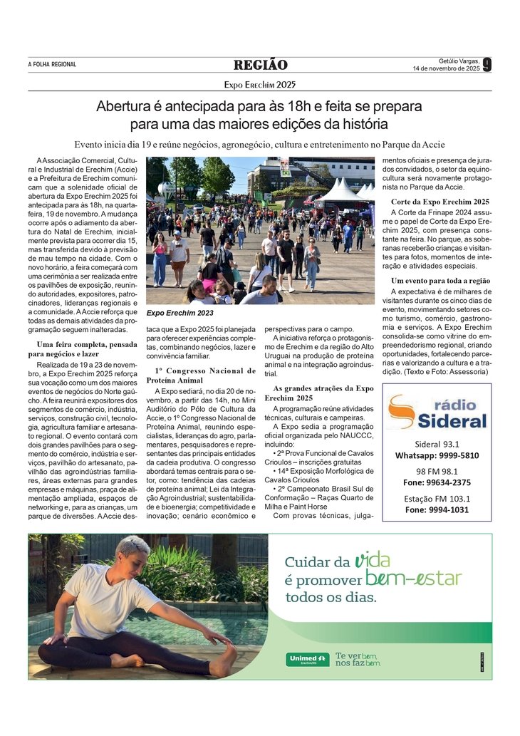Expo Erechim 2025 - Abertura é antecipada para às 18h e feita se prepara para uma das maiores edições da história