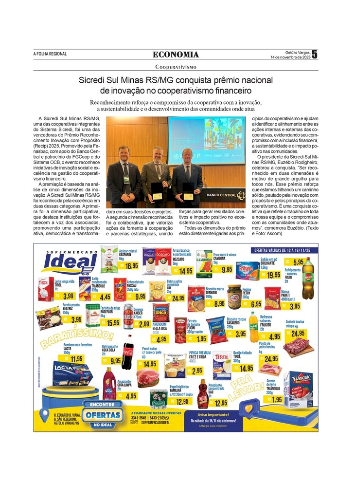 Sicredi Sul Minas RS/MG conquista prêmio nacional de inovação no cooperativismo financeiro
