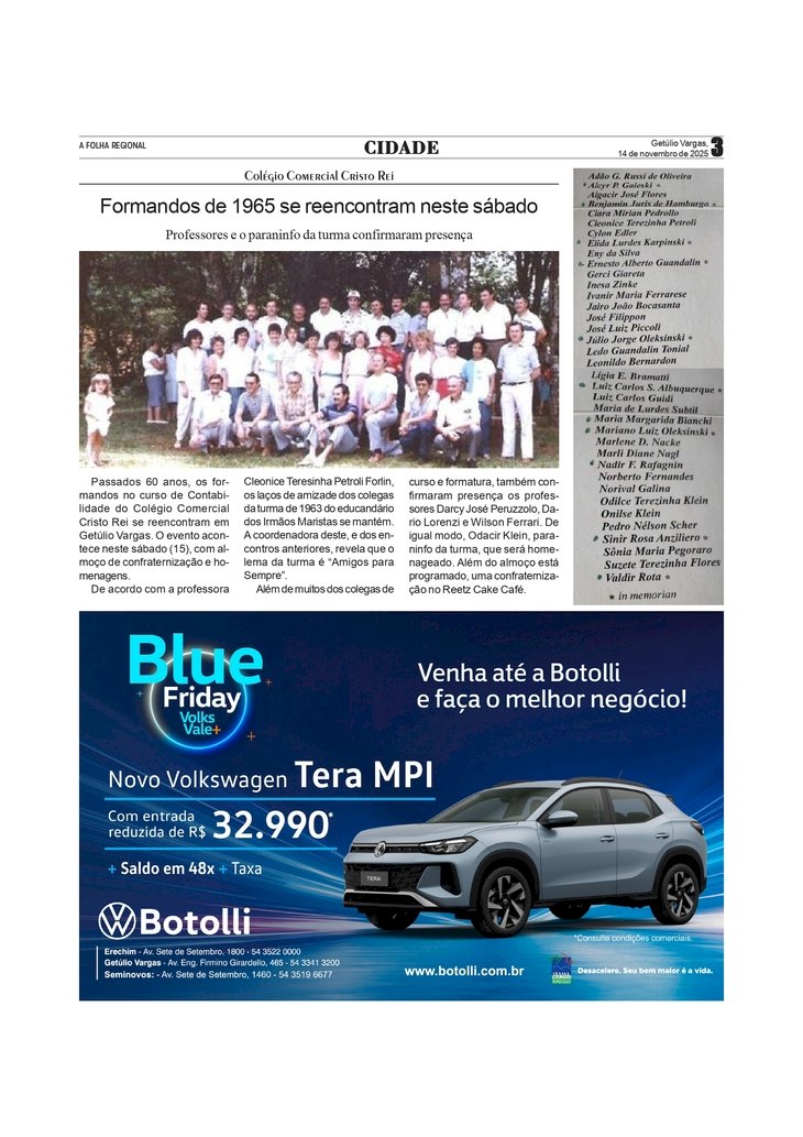 Formandos de 1965 do Cristo Rei se reencontram neste sábado