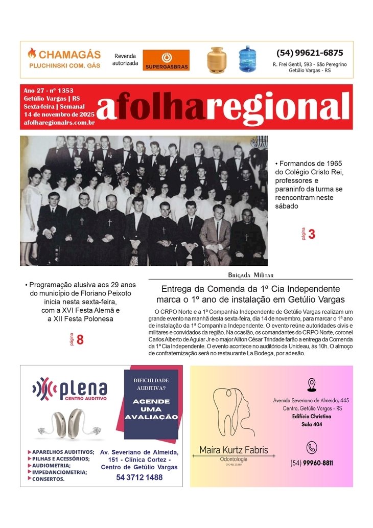 A FOLHA REGIONAL. ANO 27, Nº 1.353. Getúlio Vargas RS, 14 de novembro de 2025