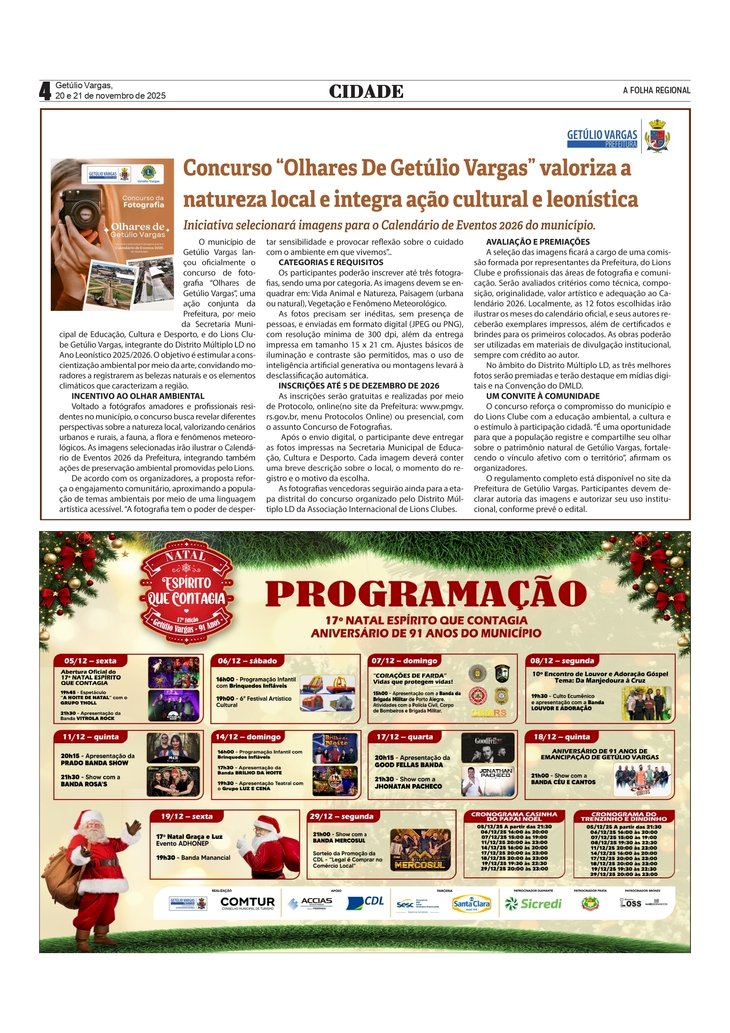 Concurso “Olhares De Getúlio Vargas” valoriza a natureza local e integra ação cultural e leonística