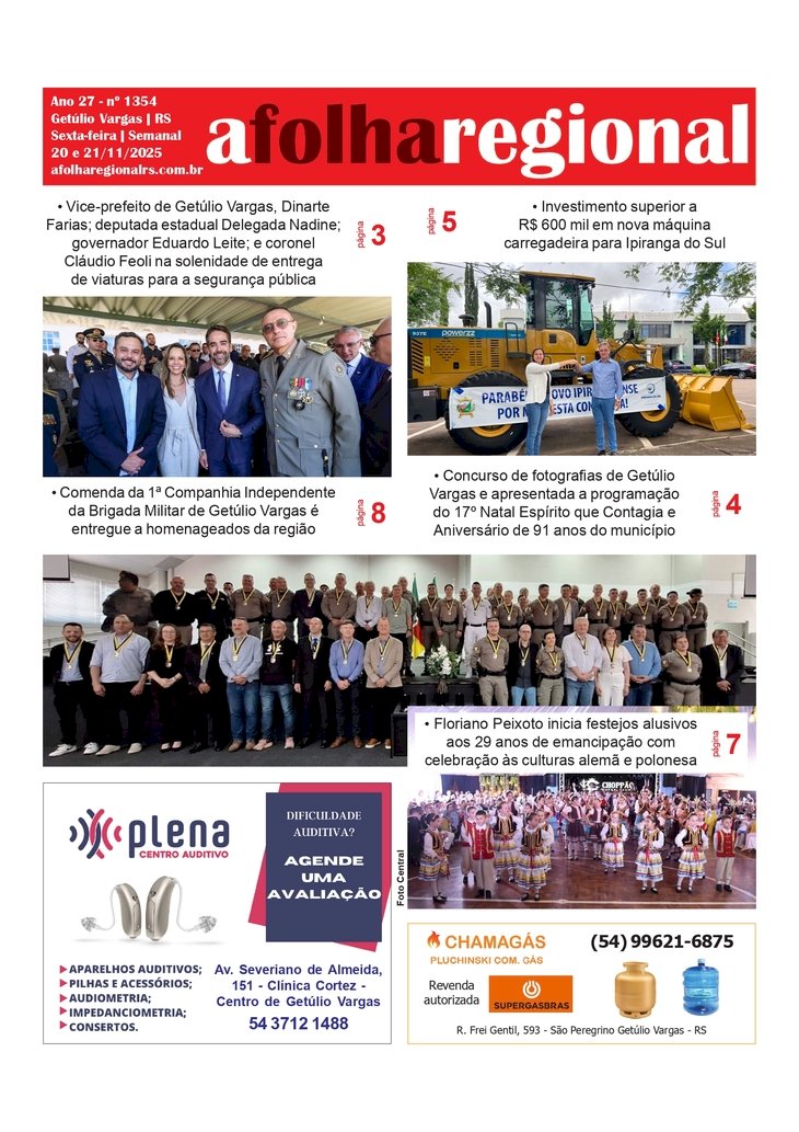 A FOLHA REGIONAL. ANO 27, Nº 1.354. Getúlio Vargas RS, 19 e 20 de novembro de 2025