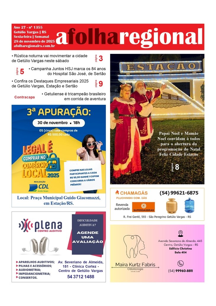 A FOLHA REGIONAL. ANO 27, Nº 1.355. Getúlio Vargas RS, 28 de novembro de 2025.